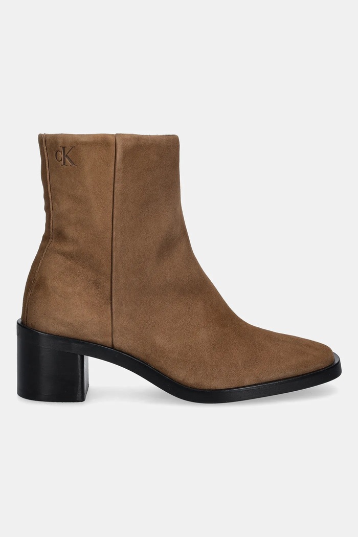 Semišové topánky Calvin Klein BLOCK HEEL ZIP BOOT SUE HW0HW02592 hnedá NC25