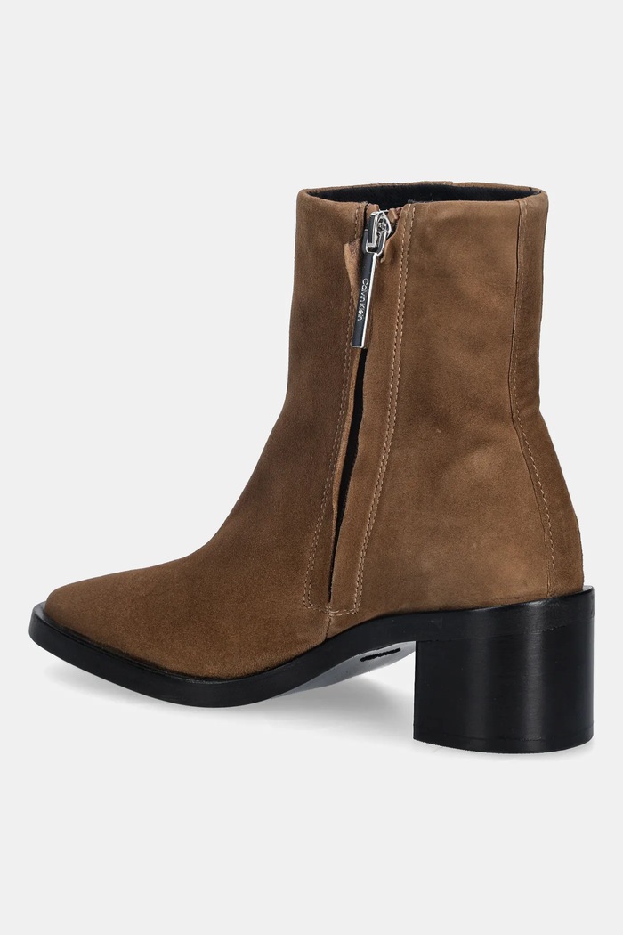 Obuv Semišové topánky Calvin Klein BLOCK HEEL ZIP BOOT SUE HW0HW02592 hnedá