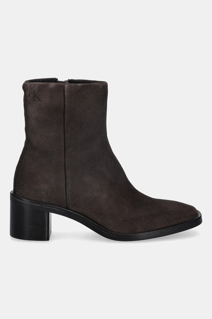 Semišové topánky Calvin Klein BLOCK HEEL ZIP BOOT SUE HW0HW02592 hnedá NC25
