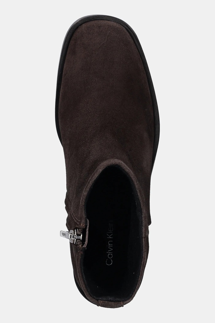 Semišové topánky Calvin Klein BLOCK HEEL ZIP BOOT SUE hnedá HW0HW02592