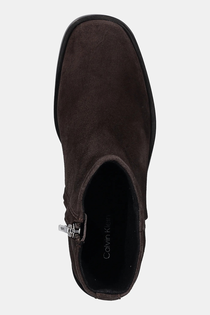 Semišové topánky Calvin Klein BLOCK HEEL ZIP BOOT SUE hnedá HW0HW02592