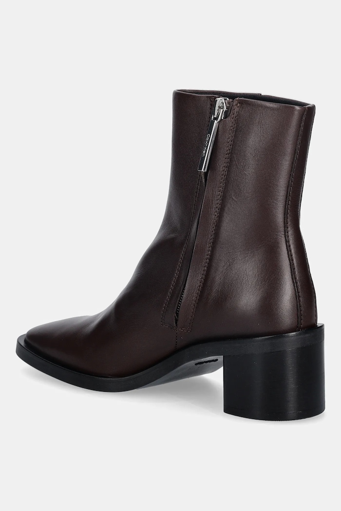 Obuv Kožené členkové topánky Calvin Klein BLOCK HEEL ZIP BOOT LTH HW0HW02593 hnedá