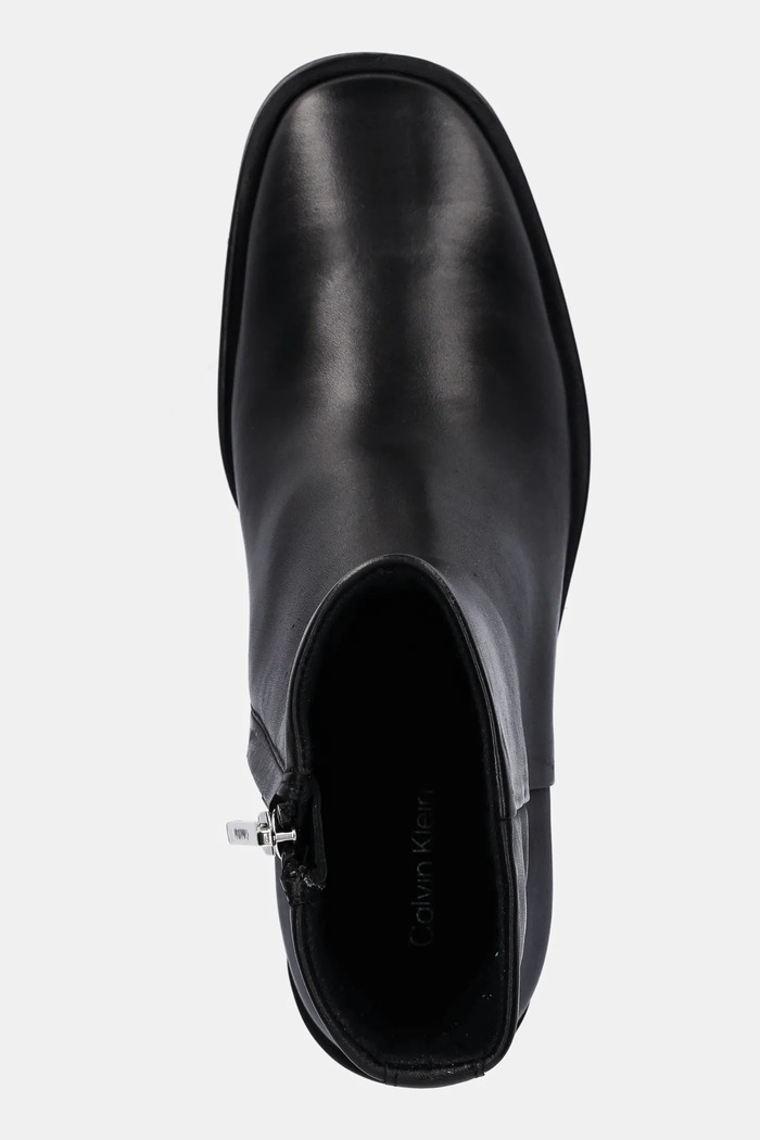 Calvin Klein botki skórzane BLOCK HEEL ZIP BOOT LTH czarny HW0HW02593