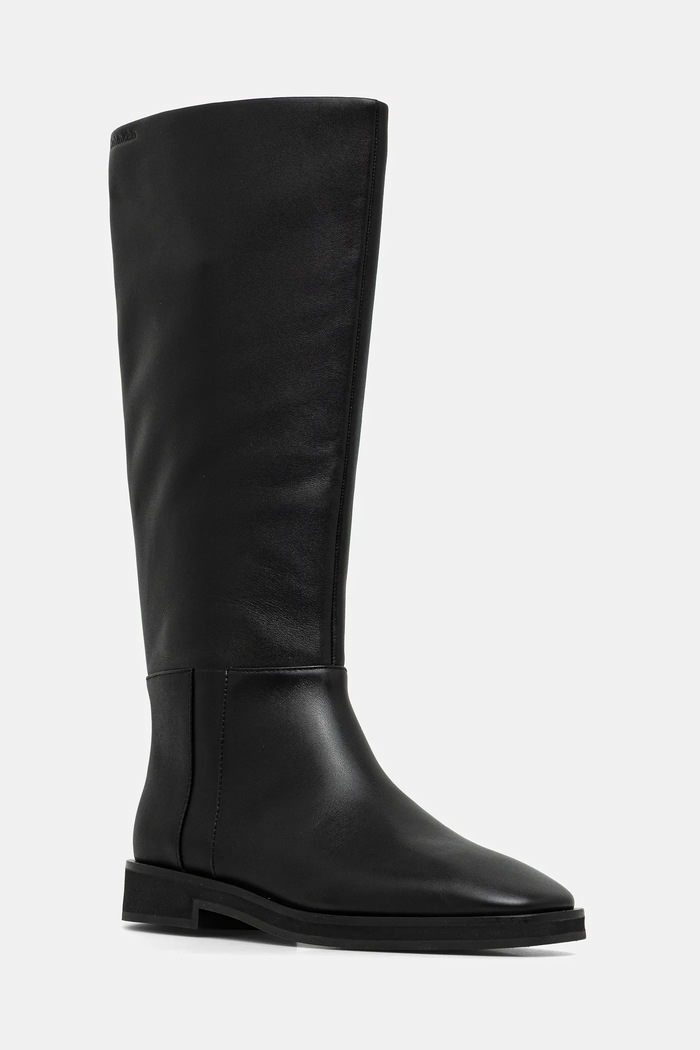 Usnjeni elegantni škornji Calvin Klein FORMAL UTK BOOT LTH Ravna črna HW0HW02599