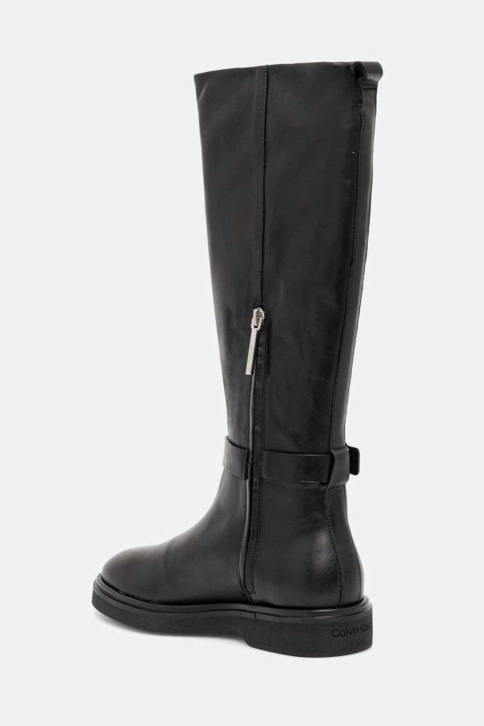 Obuwie Calvin Klein kozaki skórzane KNEE BOOT W/ METAL LOGO HW0HW02665 czarny