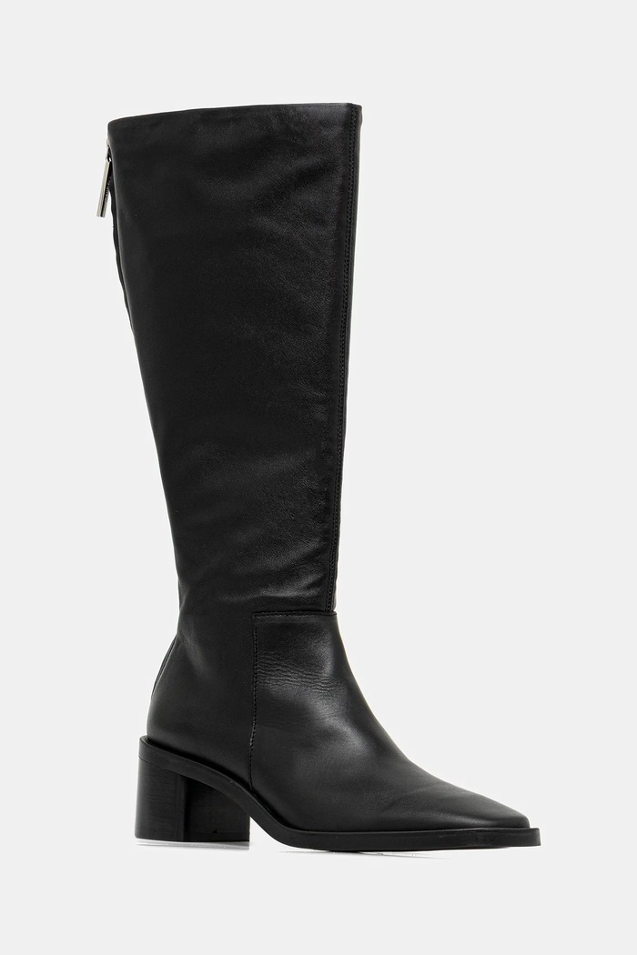 Usnjeni elegantni škornji Calvin Klein BLOCK HEEL KNEE BOOT LTH Neizolirana črna HW0HW02812
