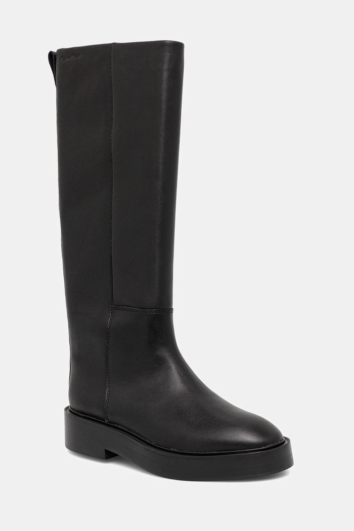 Calvin Klein kozaki skórzane CONCAVE WELT UKT BOOT LTH płaski czarny YW0YW01910