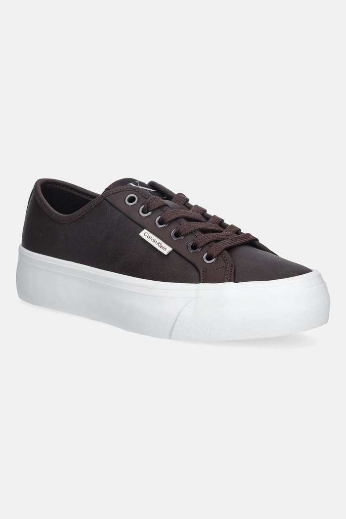 Calvin Klein sneakers VULC FLATF LACE UP LTH CK piele maro YW0YW01932