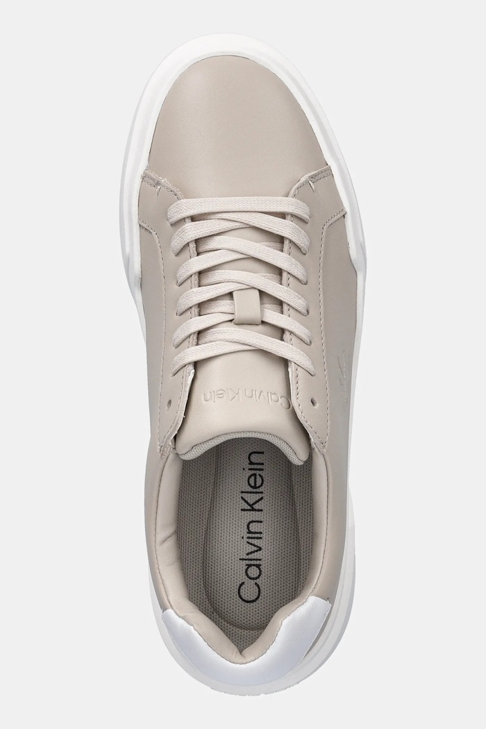 Δερμάτινα sneakers Calvin Klein CHUNKY CUPSOLE LACEUP LTH μπεζ YW0YW01947