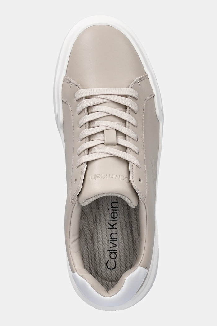 Δερμάτινα sneakers Calvin Klein CHUNKY CUPSOLE LACEUP LTH μπεζ YW0YW01947