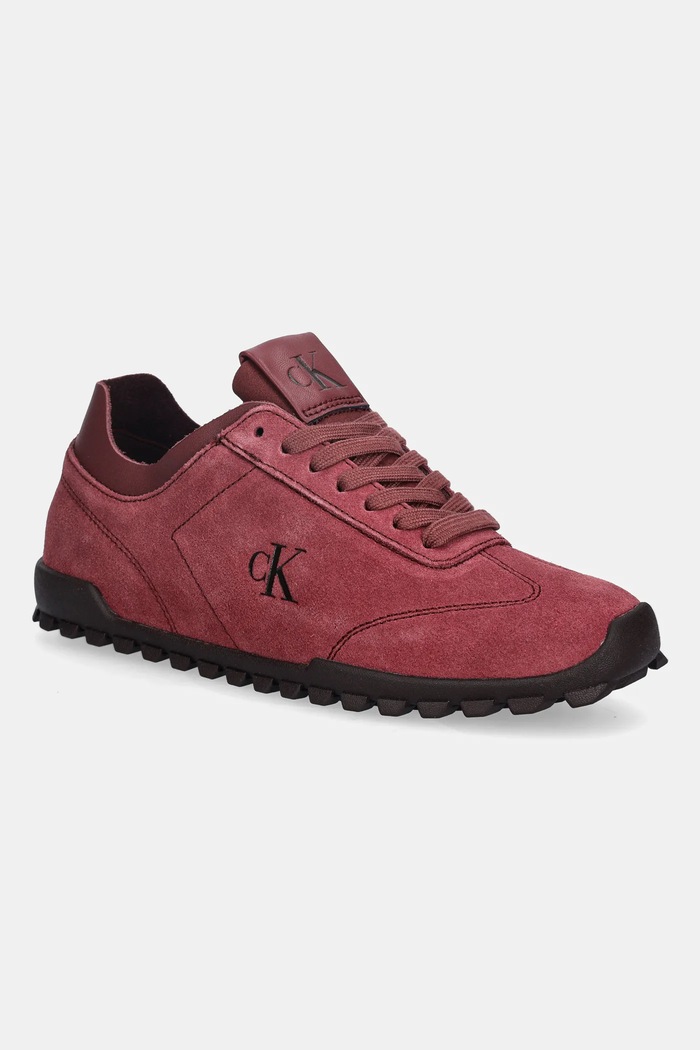 Calvin Klein sneakers din piele intoarsă LOW PROFILE RUNNER SUE MG piele întoarsă burgundia YW0YW02050