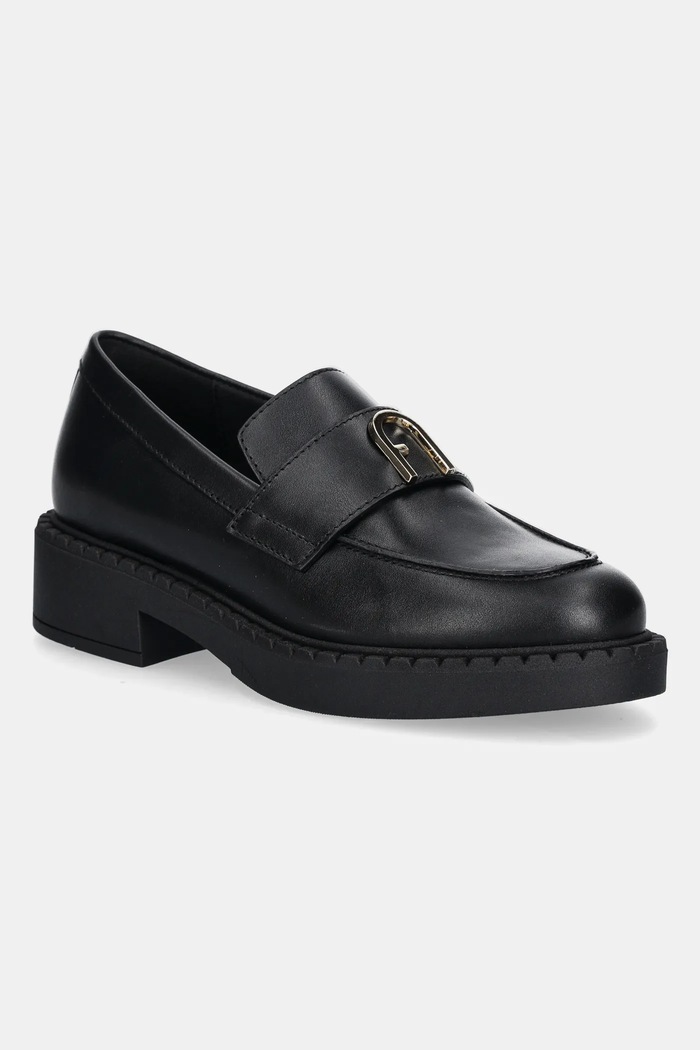 Furla mokasyny skórzane New Legacy Loafer platforma czarny YJ81FNL.WU0000.O6000