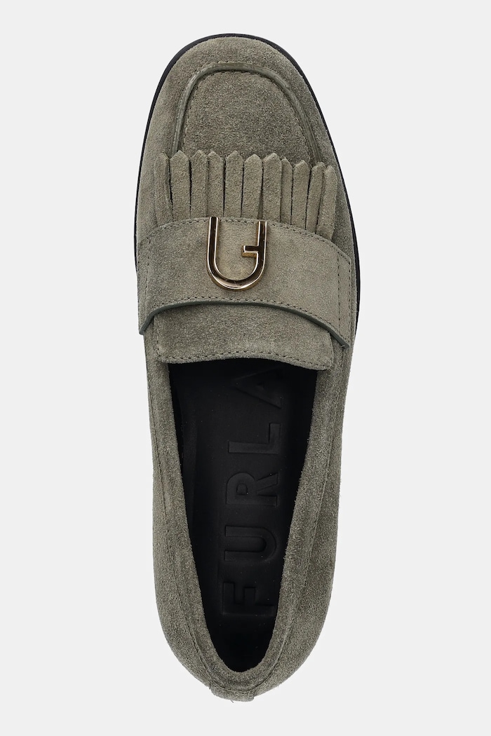 Furla mokasyny zamszowe Chic Loafer zielony YJ74HIC.Y61000.2810S