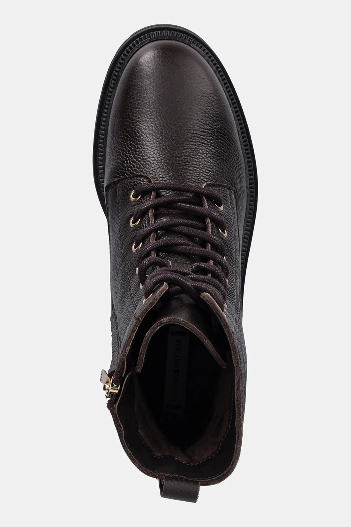 Kožené workery Tommy Hilfiger TH PLAQUE PEBBLE LACE BOOT hnědá FW0FW08767