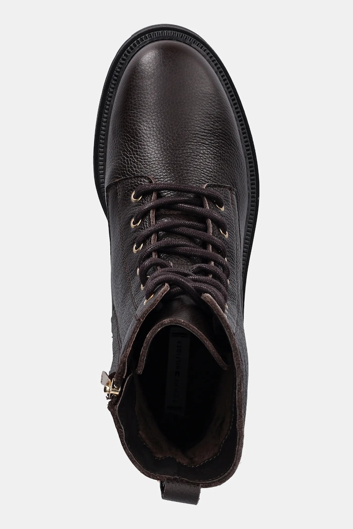 Kožené workery Tommy Hilfiger TH PLAQUE PEBBLE LACE BOOT hnědá FW0FW08767