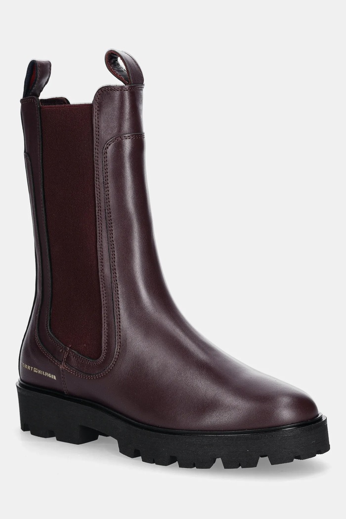 Tommy Hilfiger bőr bokacsizma TH LTHR MID CHELSEA nem szigetelt burgundia FW0FW08770