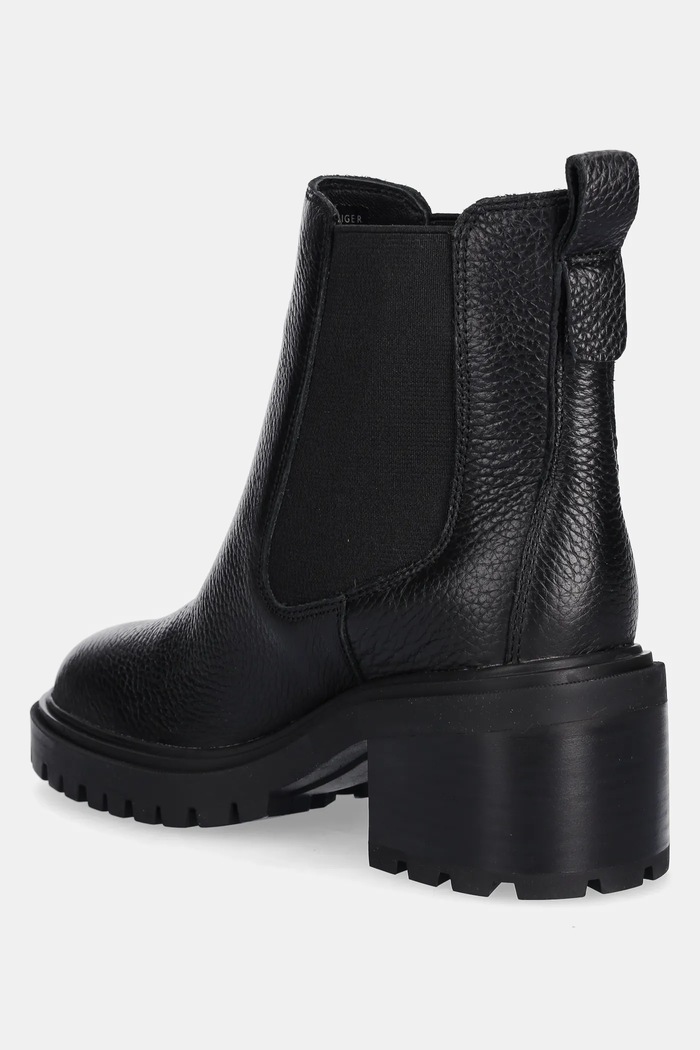 Obuwie Tommy Hilfiger sztyblety skórzane TH LEATHER CHELSEA CLEATED HEEL FW0FW08774 czarny