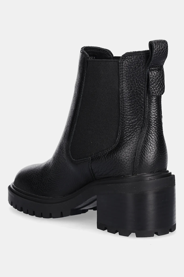 Obuwie Tommy Hilfiger sztyblety skórzane TH LEATHER CHELSEA CLEATED HEEL FW0FW08774 czarny