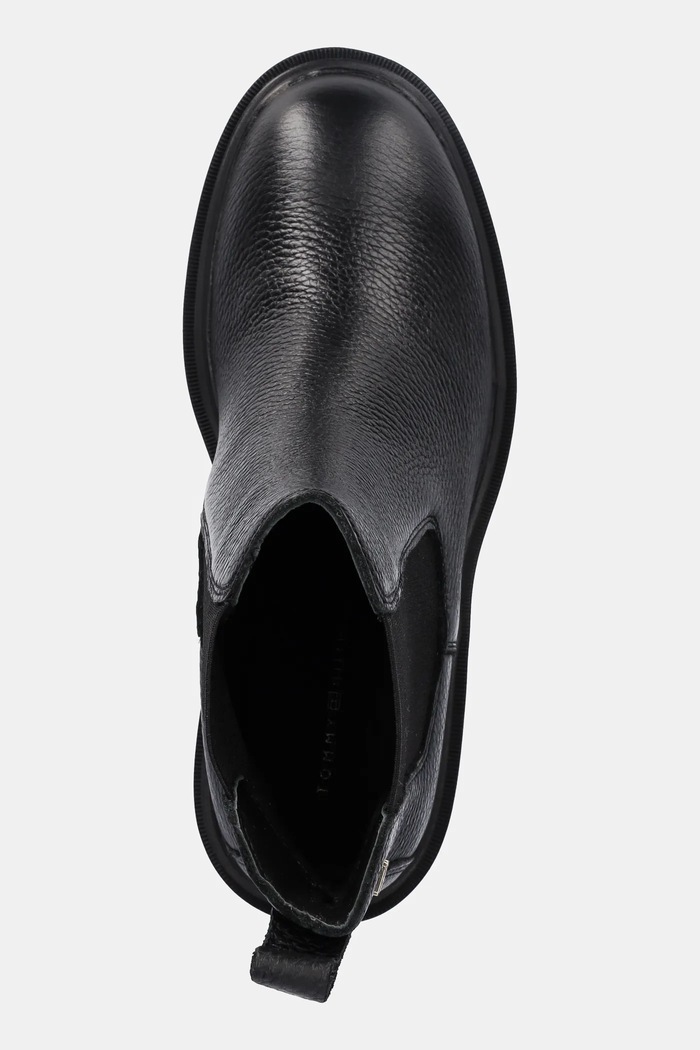 Tommy Hilfiger sztyblety skórzane TH LEATHER CHELSEA CLEATED HEEL czarny FW0FW08774