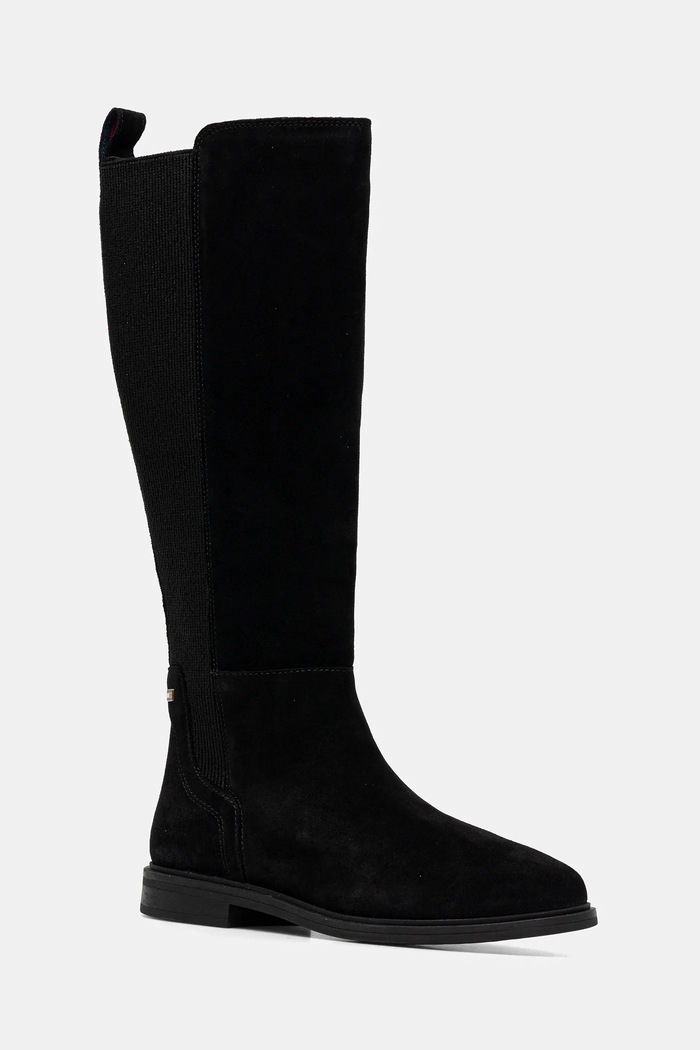 Tommy Hilfiger cizme din piele întoarsă FLAG SUEDE LONG BOOT neizolat negru FW0FW08779