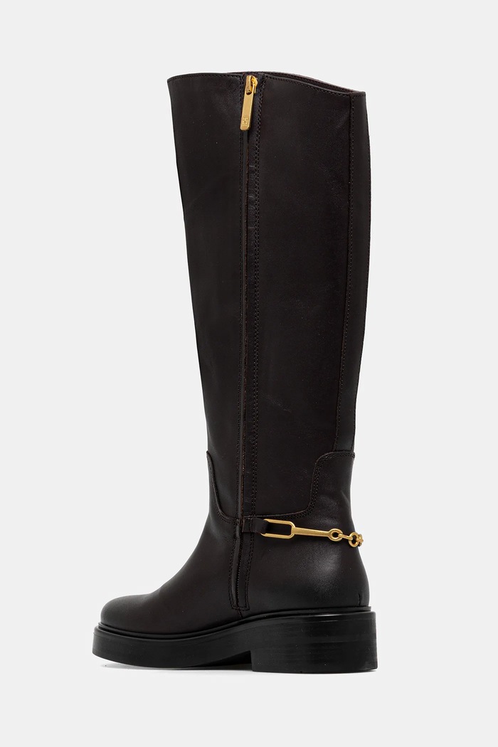 Obuwie Tommy Hilfiger kozaki skórzane TH HORSEBIT RIDING LONG BOOT FW0FW08863 brązowy
