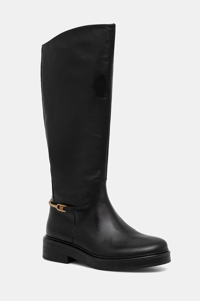 Kožené kozačky Tommy Hilfiger TH HORSEBIT RIDING LONG BOOT nezateplené černá FW0FW08863