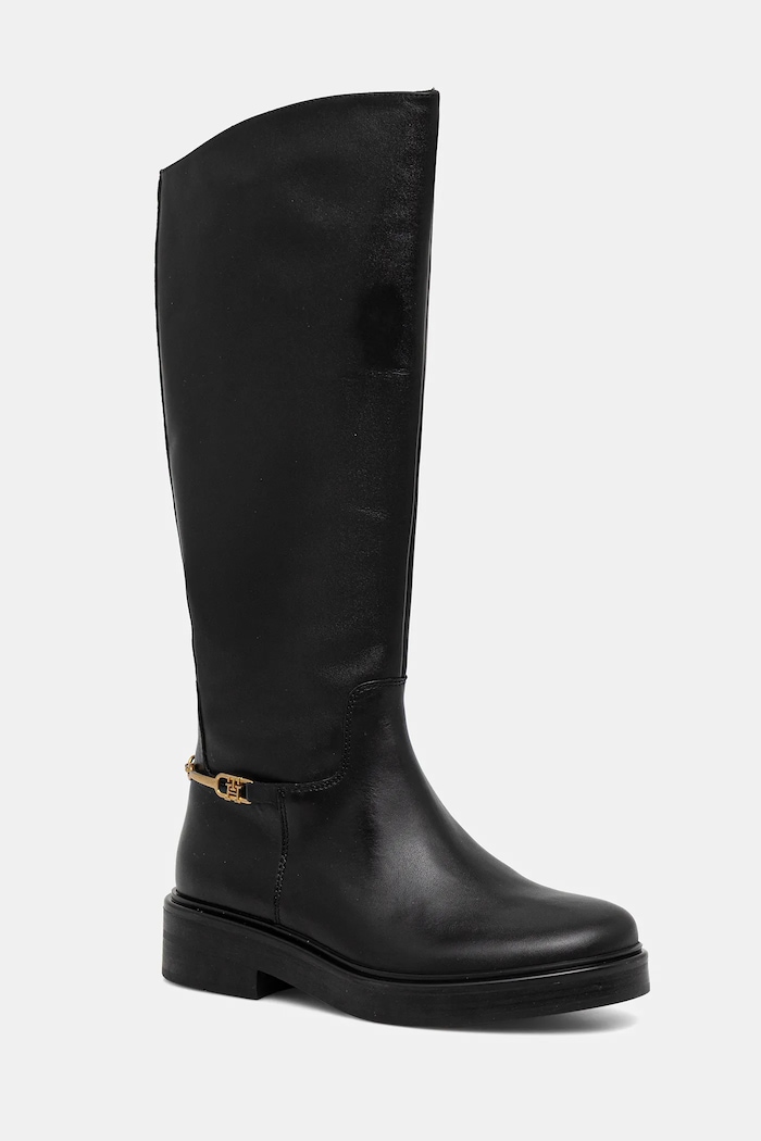 Kožené kozačky Tommy Hilfiger TH HORSEBIT RIDING LONG BOOT nezateplené černá FW0FW08863