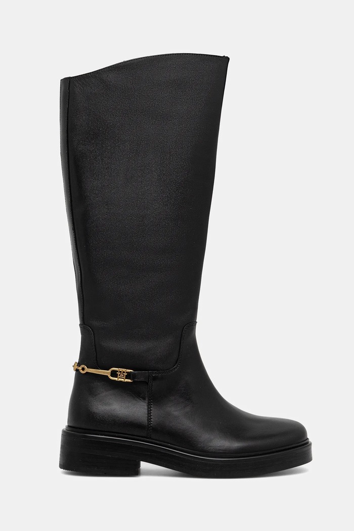 Kožené kozačky Tommy Hilfiger TH HORSEBIT RIDING LONG BOOT FW0FW08863 černá AW25