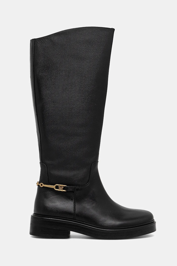 Kožené kozačky Tommy Hilfiger TH HORSEBIT RIDING LONG BOOT FW0FW08863 černá AW25