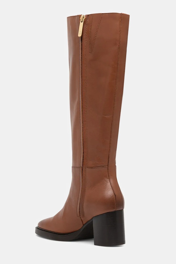 Obuv Kožené čižmy Tommy Hilfiger STACKED HEEL LEATHER LONG BOOT FW0FW08865 hnedá