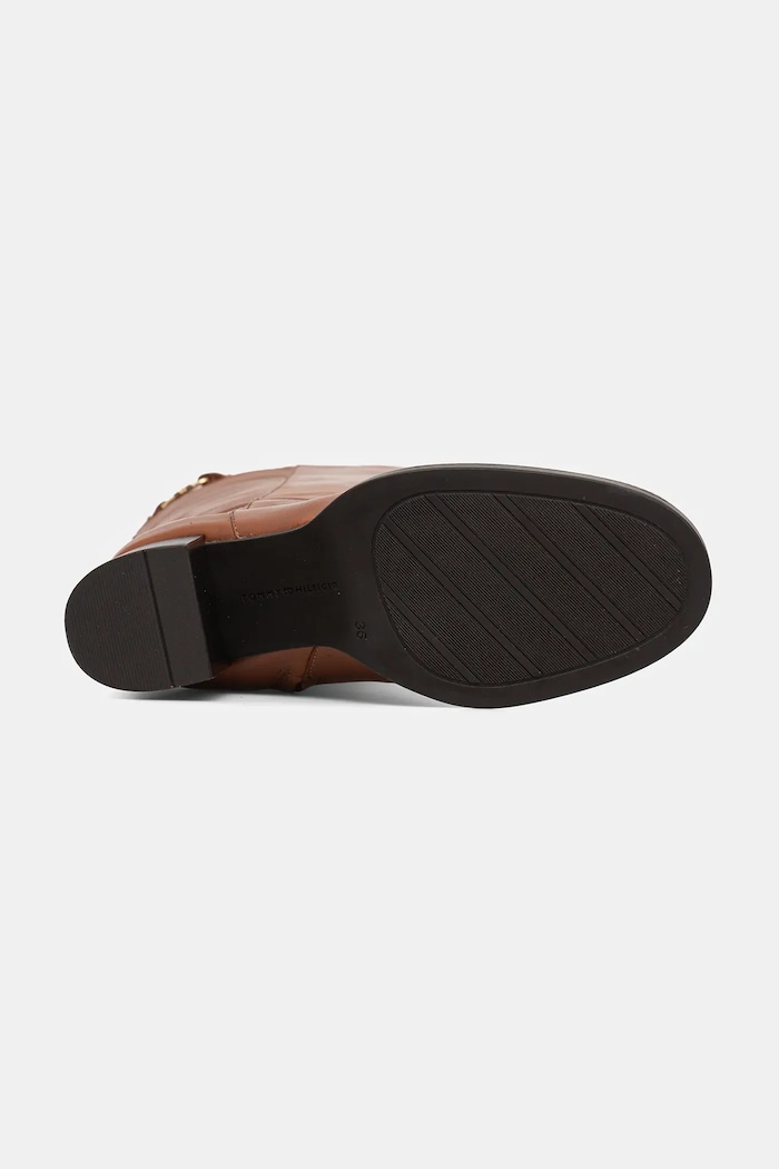 Kožené čižmy Tommy Hilfiger STACKED HEEL LEATHER LONG BOOT FW0FW08865 hnedá