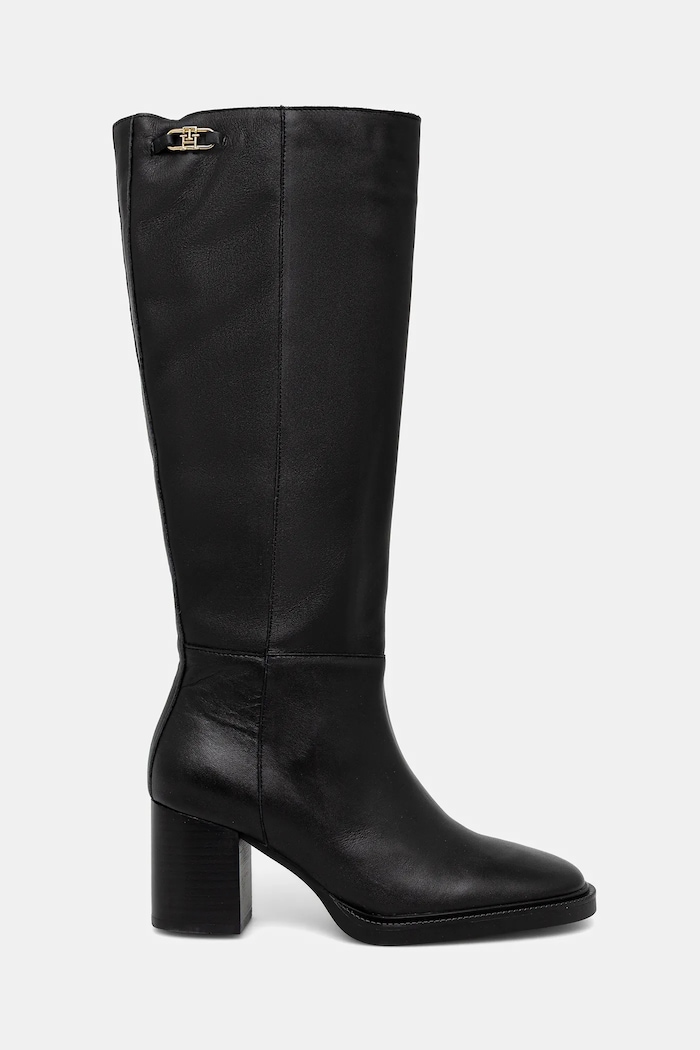 Kožené čižmy Tommy Hilfiger STACKED HEEL LEATHER LONG BOOT FW0FW08865 čierna AW25