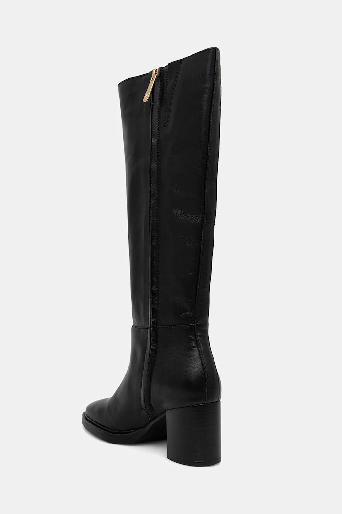Obuv Kožené čižmy Tommy Hilfiger STACKED HEEL LEATHER LONG BOOT FW0FW08865 čierna