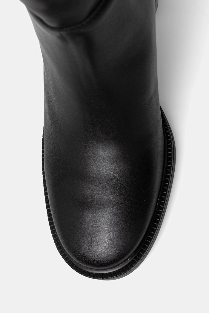 Kožené čižmy Tommy Hilfiger STACKED HEEL LEATHER LONG BOOT čierna FW0FW08865