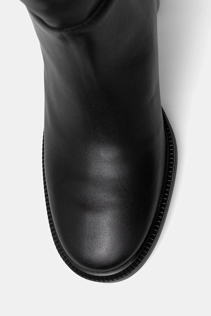 Kožené čižmy Tommy Hilfiger STACKED HEEL LEATHER LONG BOOT čierna FW0FW08865