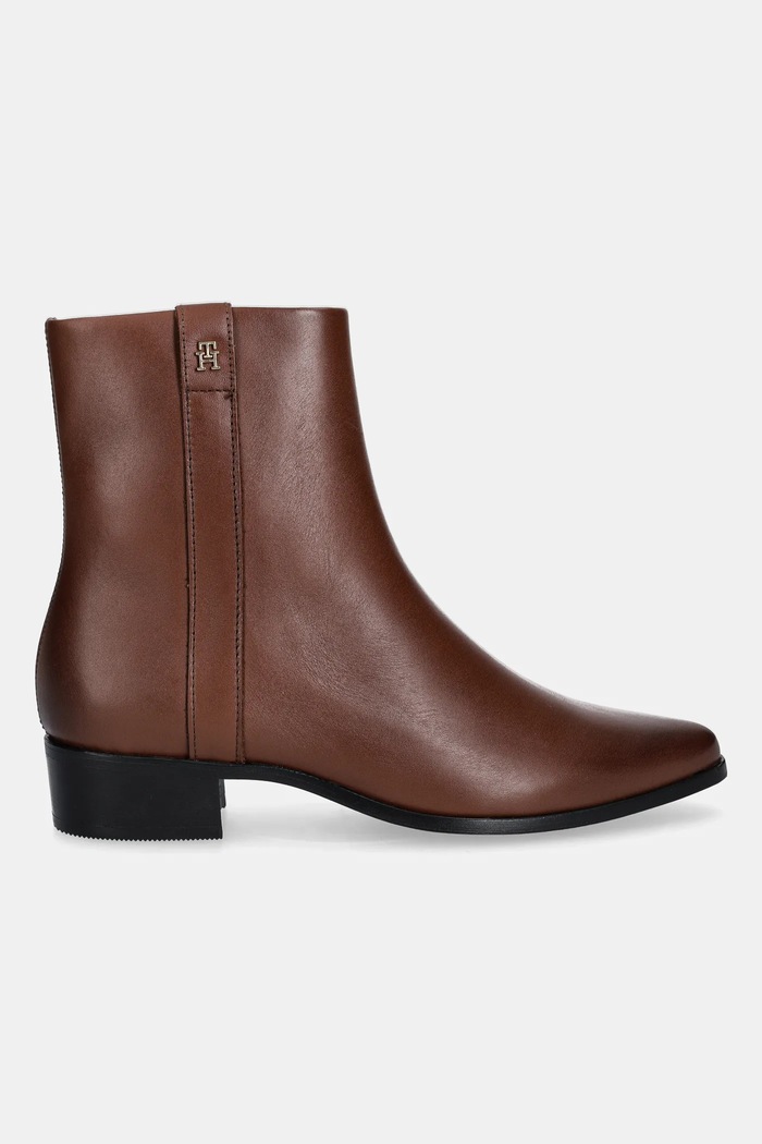 Δερμάτινες μπότες Tommy Hilfiger TH LEATHER POINTY ZIP BOOTIE FW0FW08980 καφέ AW25