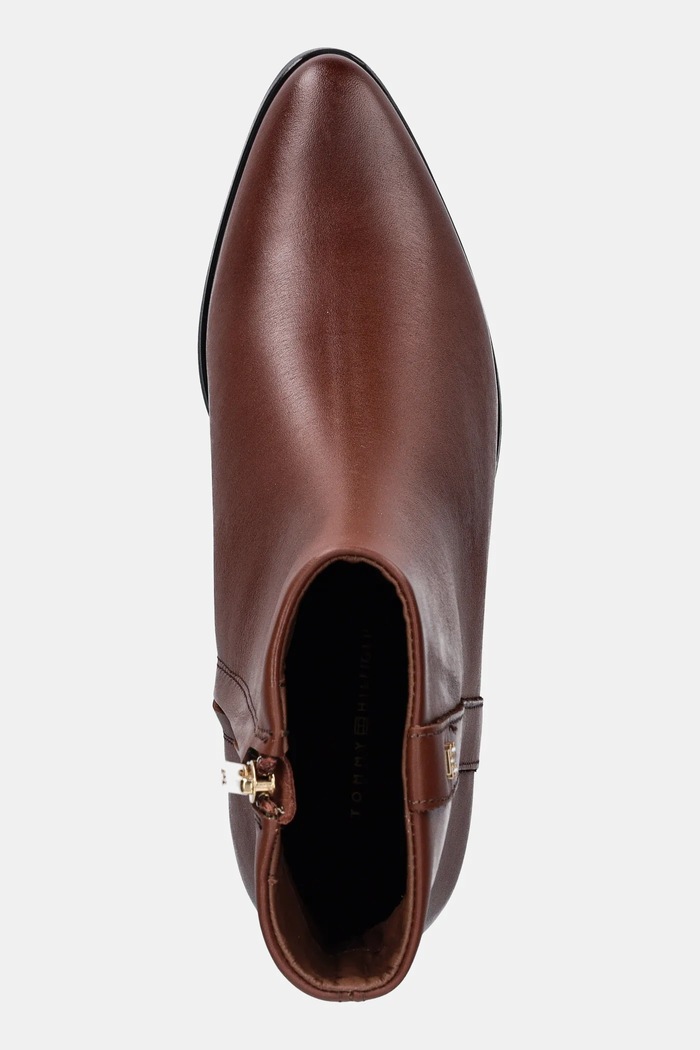 Δερμάτινες μπότες Tommy Hilfiger TH LEATHER POINTY ZIP BOOTIE καφέ FW0FW08980