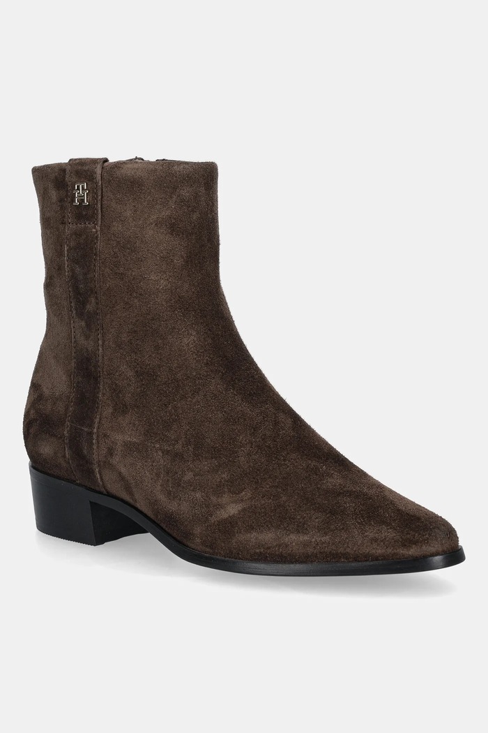 Tommy Hilfiger botki zamszowe TH SUEDE POINTY ZIP BOOTIE słupek brązowy FW0FW08981