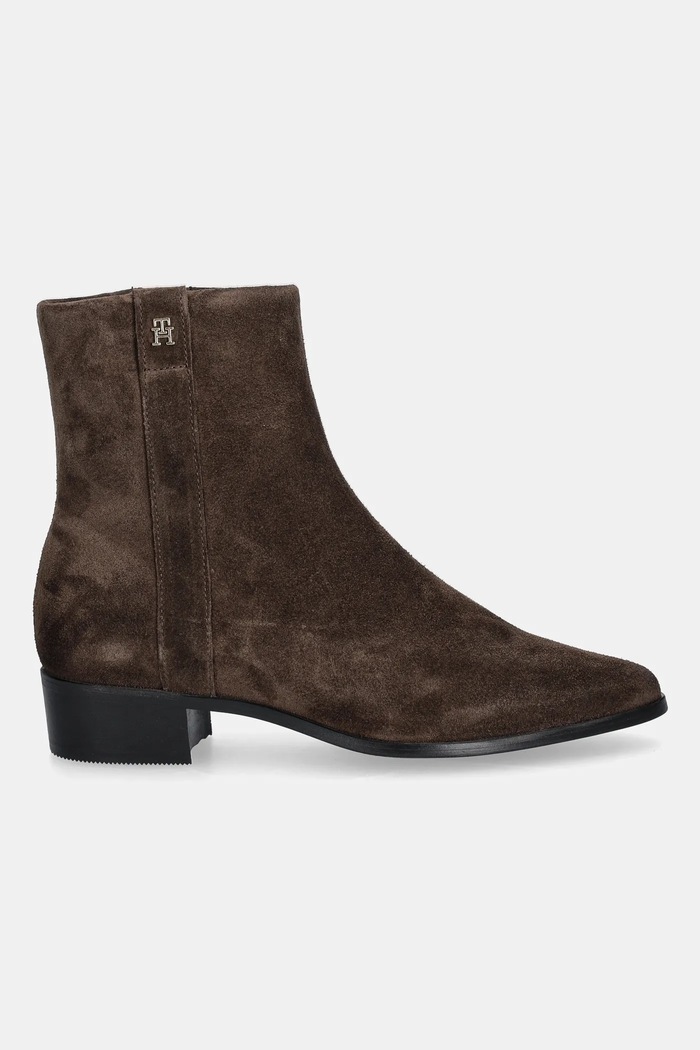 Tommy Hilfiger botki zamszowe TH SUEDE POINTY ZIP BOOTIE FW0FW08981 brązowy AW25