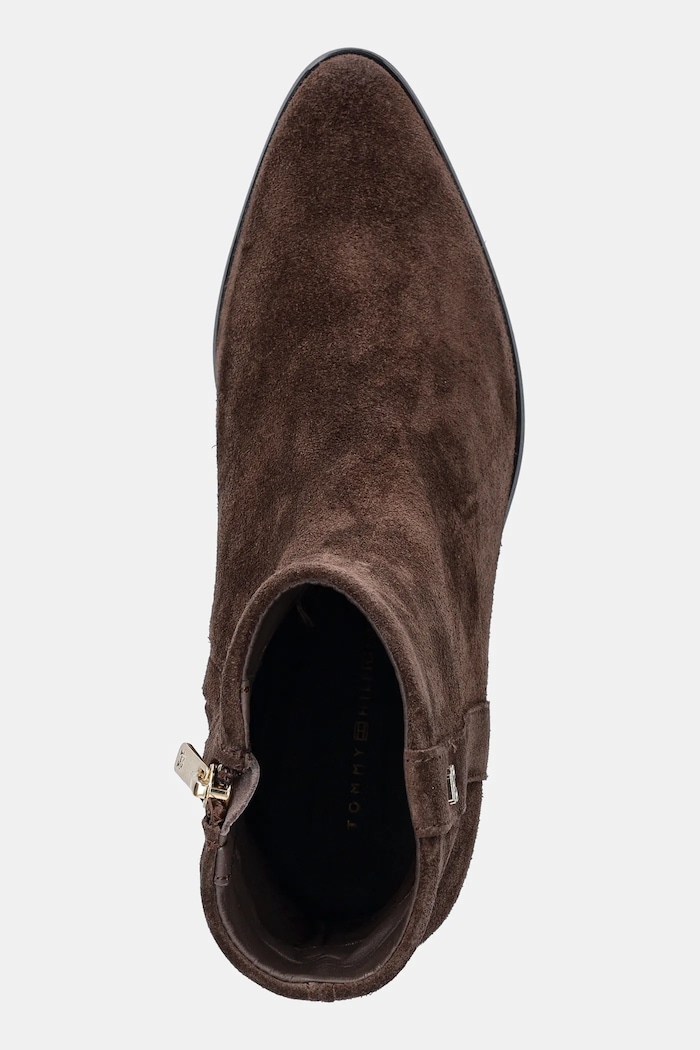 Tommy Hilfiger botki zamszowe TH SUEDE POINTY ZIP BOOTIE brązowy FW0FW08981