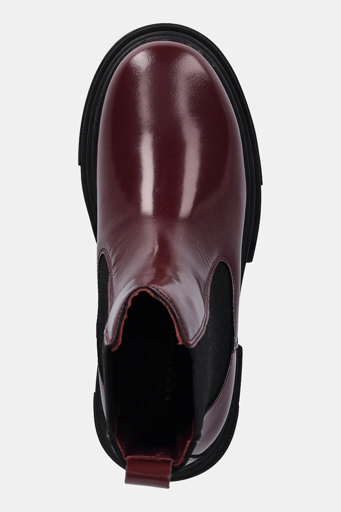 Kožené topánky chelsea Tommy Hilfiger TH SHINY LEATHER CHELSEA burgundské FW0FW09042
