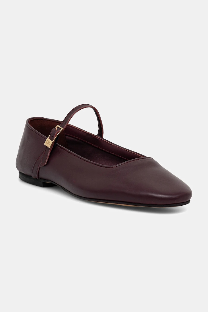 Kožené balerínky Tommy Hilfiger SMOOTH LEATHER MARYJANE burgundské FW0FW09152