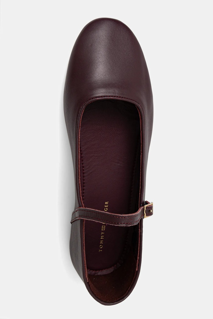 Kožené balerínky Tommy Hilfiger SMOOTH LEATHER MARYJANE burgundské FW0FW09152