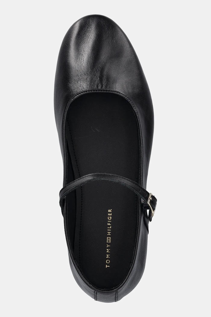 Kožené balerínky Tommy Hilfiger SMOOTH LEATHER MARYJANE čierna FW0FW09152