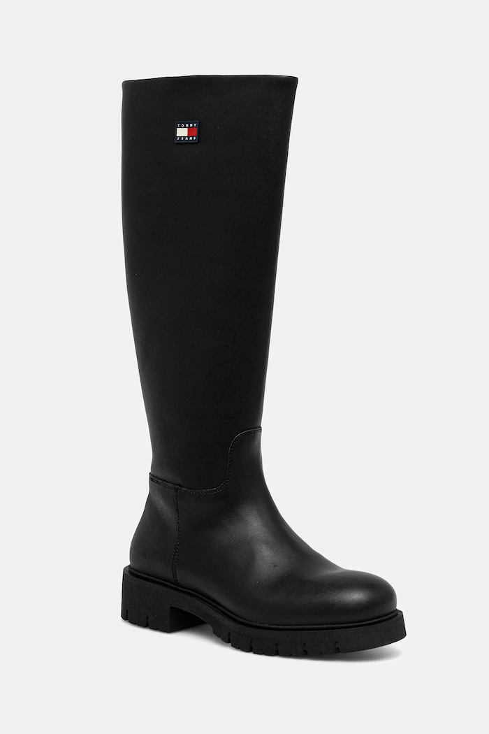 Tommy Jeans kozaki TJW STRETCHY LONG SHAFT płaski czarny EN0EN02828