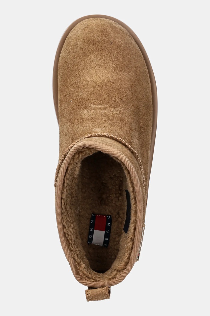 Tommy Jeans cizme de zăpadă din piele întoarsă TJW FLATFORM SNOW BOOT SUEDE bej EN0EN02841
