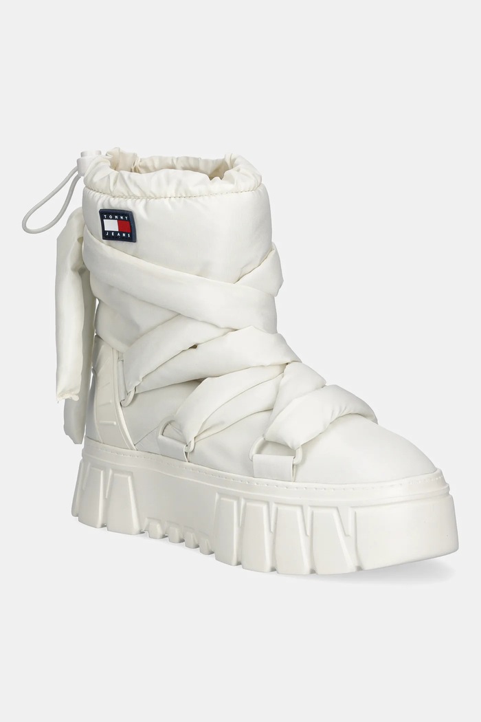 Μπότες χιονιού Tommy Jeans TJW CHUNKY SNOW BOOT NYLON με κορδόνια μπεζ EN0EN02842