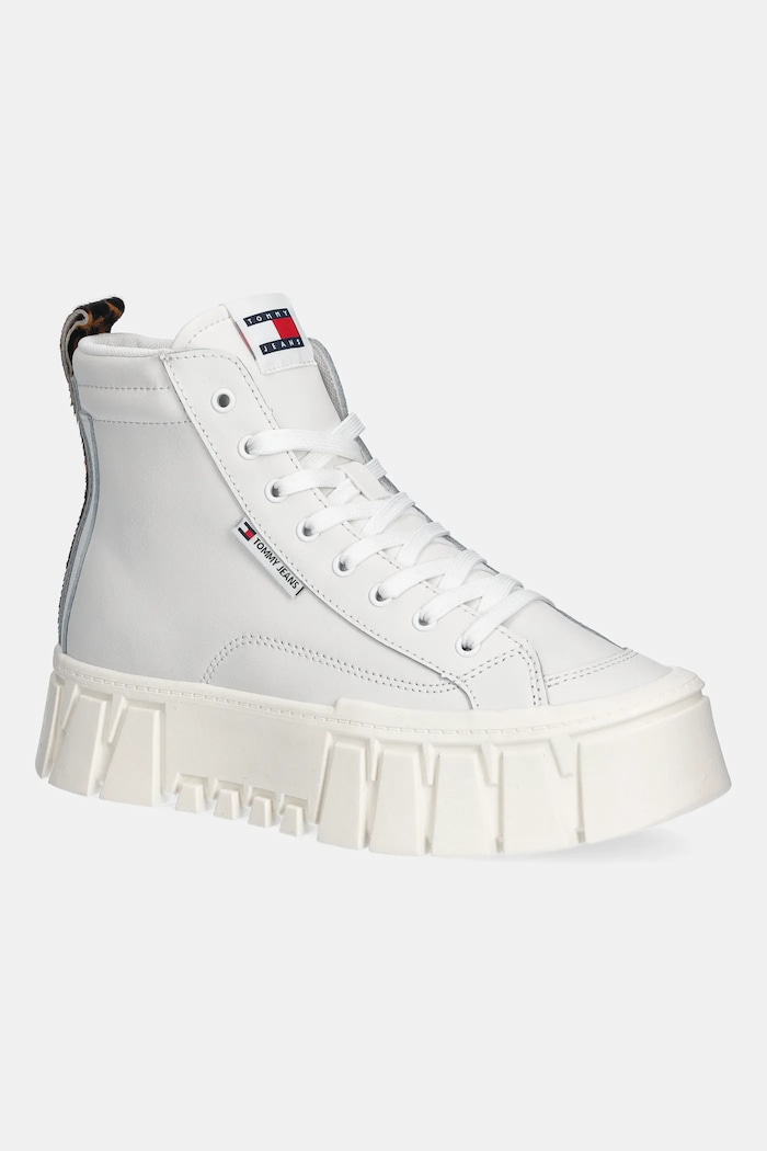 Usnjene superge Tommy Jeans TJW VULC FLATFORM LEOPARD Zrnato usnje bela EN0EN02858