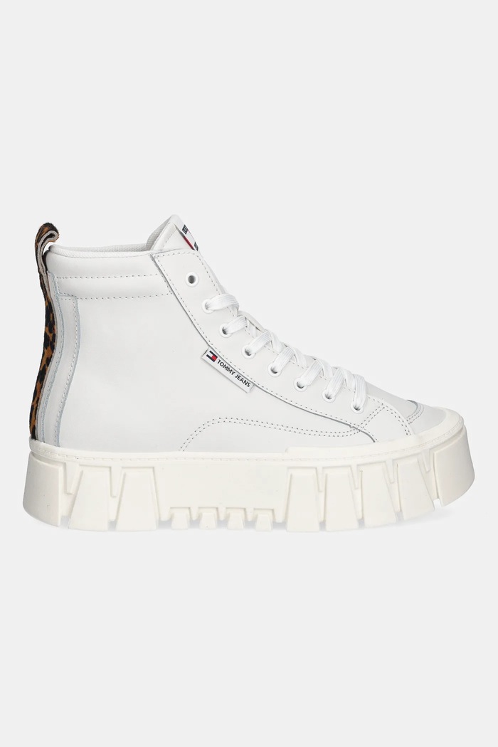 Usnjene superge Tommy Jeans TJW VULC FLATFORM LEOPARD EN0EN02858 bela AW25