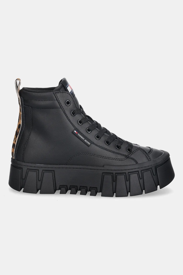 Kožené tenisky Tommy Jeans TJW VULC FLATFORM LEOPARD EN0EN02858 čierna AW25